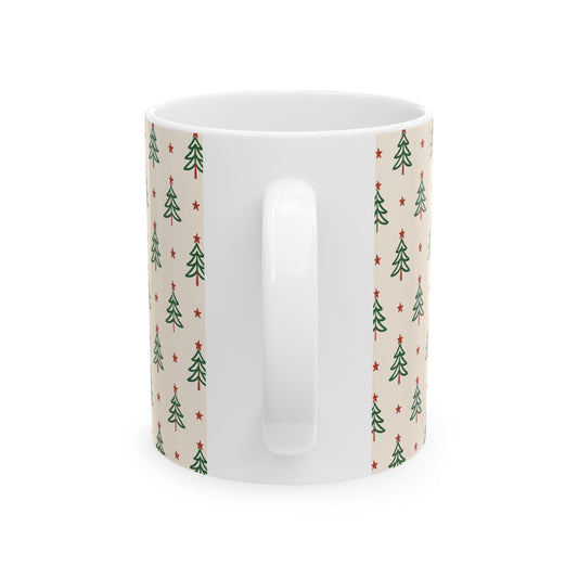 Christmas Tree Pattern Mug - Festive Holiday Ceramic Coffee Cup