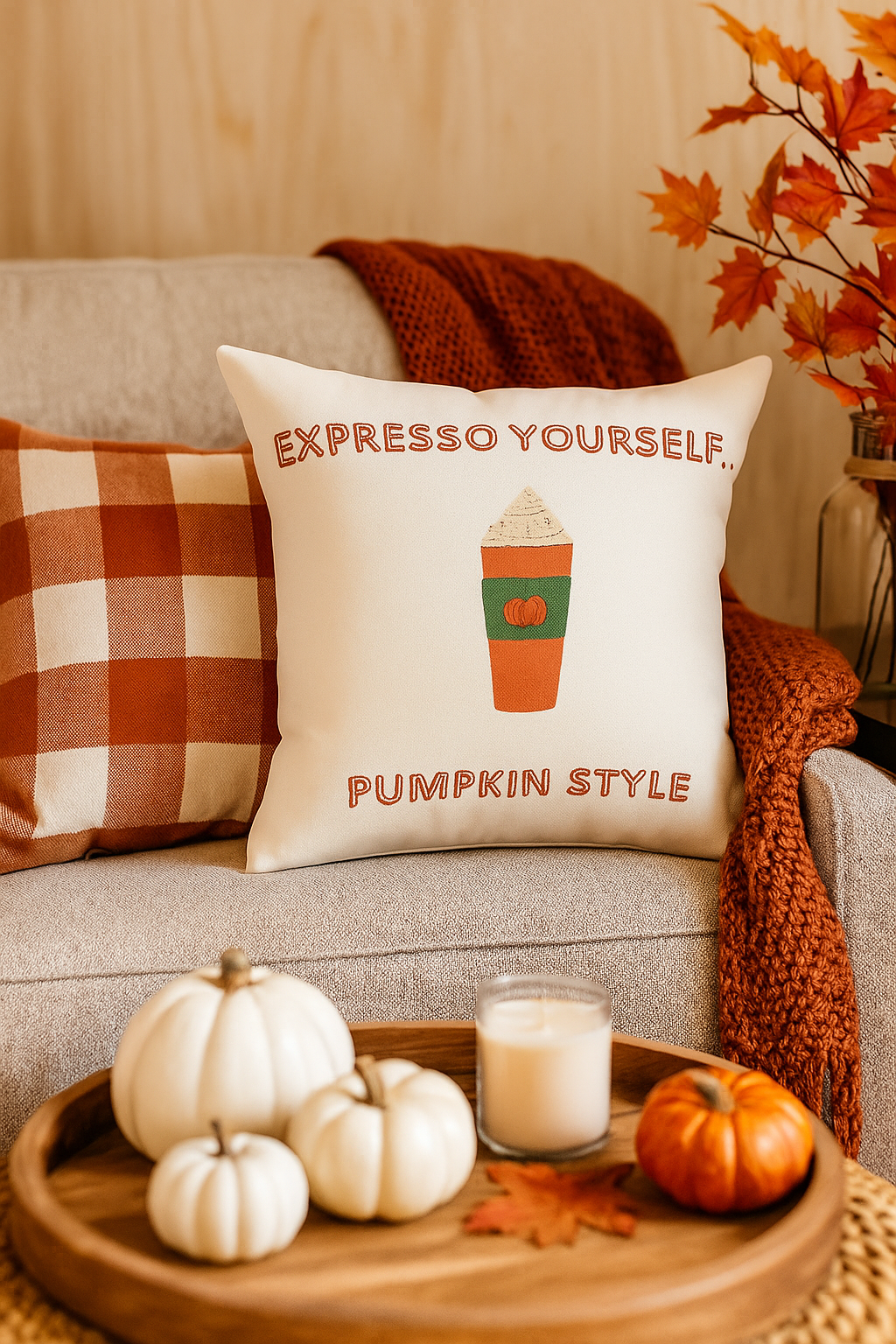 “Pumpkin Latte” Fall Decorative Pillow