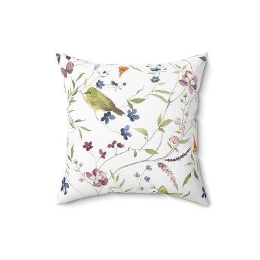 Floral Bird Pattern Pillow, Home Decor Accent, Cozy Living Room Decoration, Gift for Bird Lovers, Spring Home Accessories