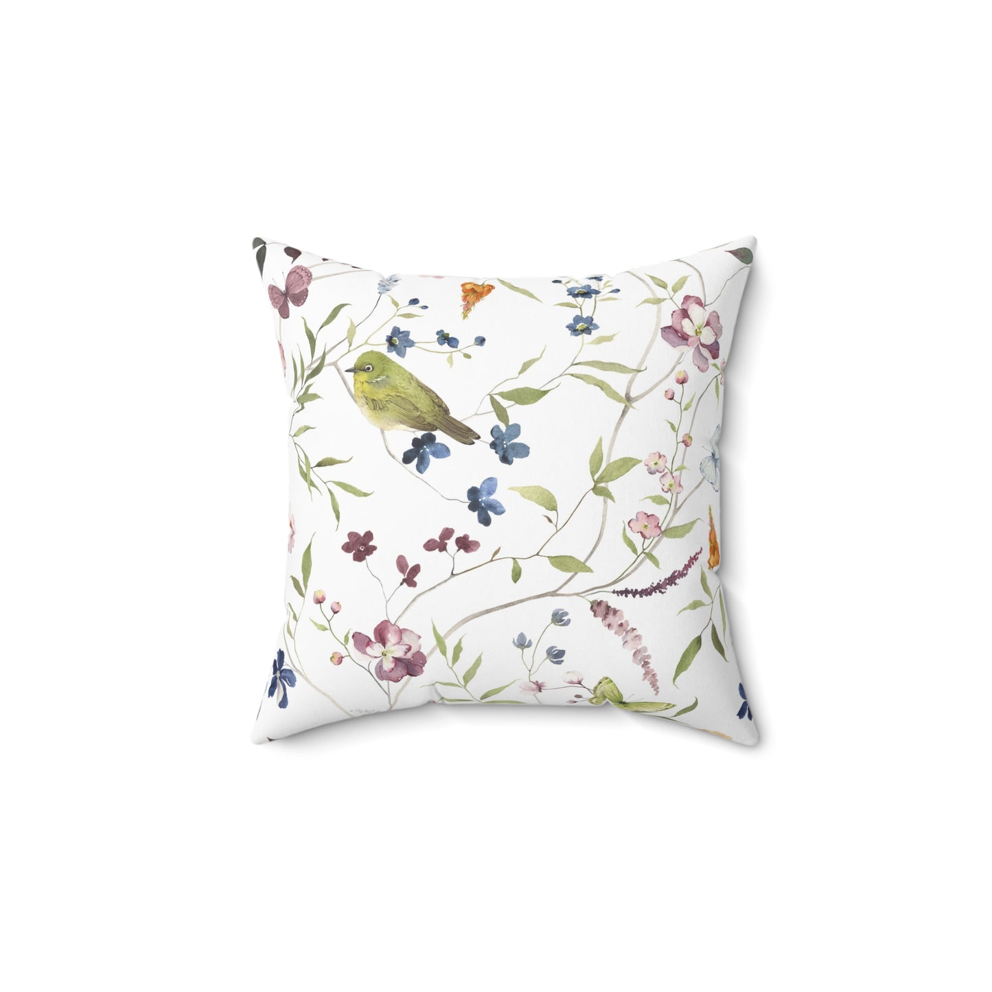 Floral Bird Pattern Pillow, Home Decor Accent, Cozy Living Room Decoration, Gift for Bird Lovers, Spring Home Accessories