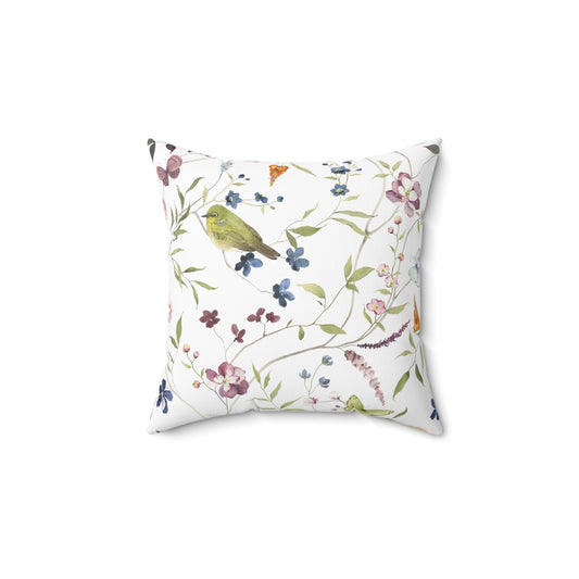 Floral Bird Pattern Pillow, Home Decor Accent, Cozy Living Room Decoration, Gift for Bird Lovers, Spring Home Accessories