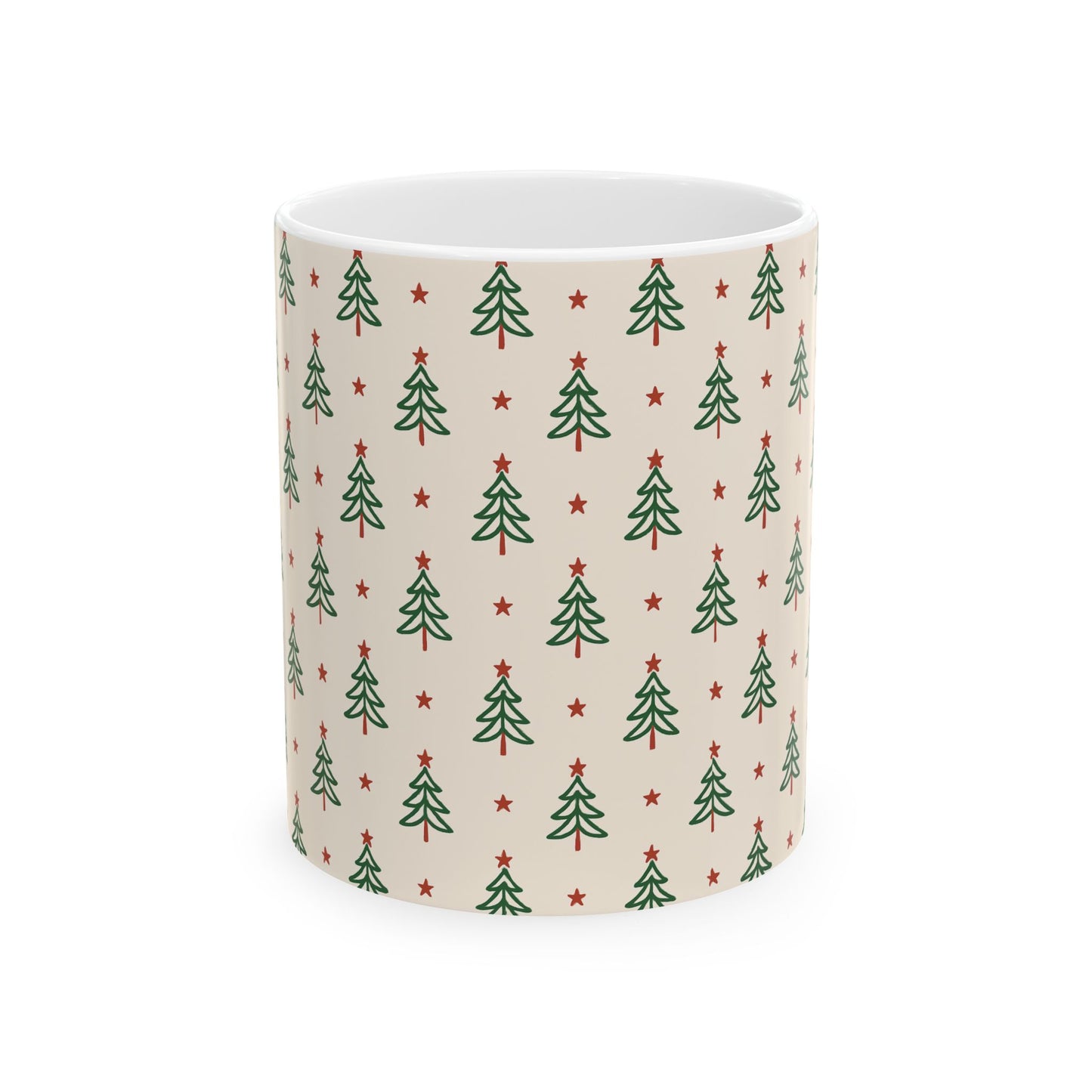 Christmas Tree Pattern Mug - Festive Holiday Ceramic Coffee Cup