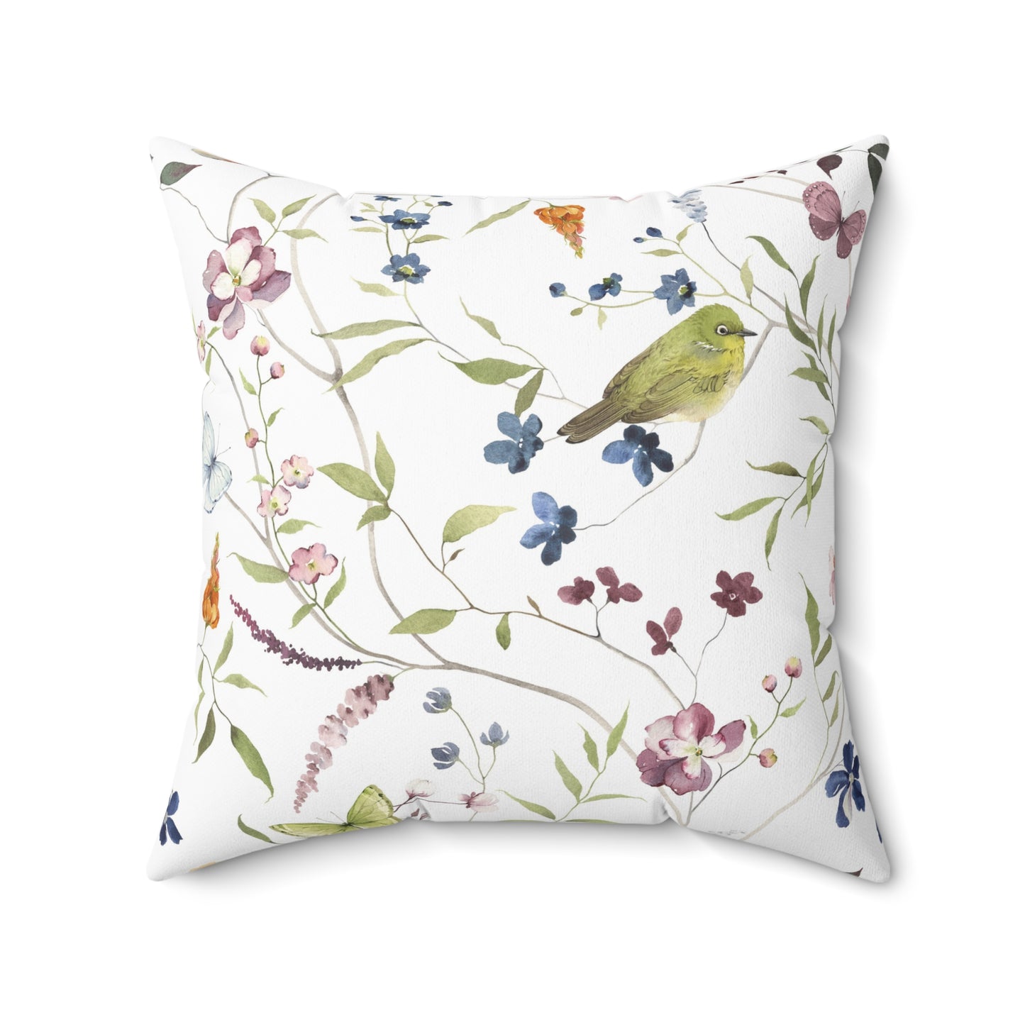 Floral Bird Pattern Pillow, Home Decor Accent, Cozy Living Room Decoration, Gift for Bird Lovers, Spring Home Accessories
