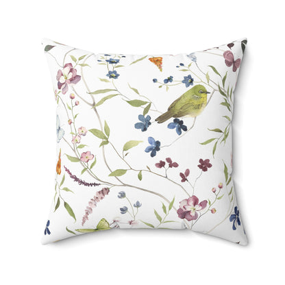 Floral Bird Pattern Pillow, Home Decor Accent, Cozy Living Room Decoration, Gift for Bird Lovers, Spring Home Accessories