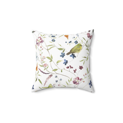 Floral Bird Pattern Pillow, Home Decor Accent, Cozy Living Room Decoration, Gift for Bird Lovers, Spring Home Accessories
