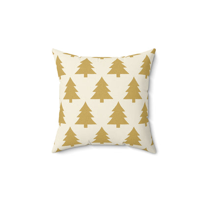 Gold Pine Tree Pattern Faux Suede Pillow - Holiday Decorative Throw Pillow