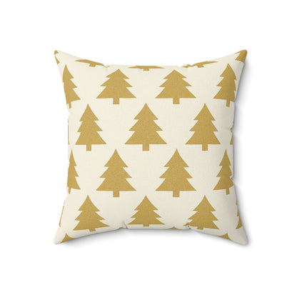 Gold Pine Tree Pattern Faux Suede Pillow - Holiday Decorative Throw Pillow