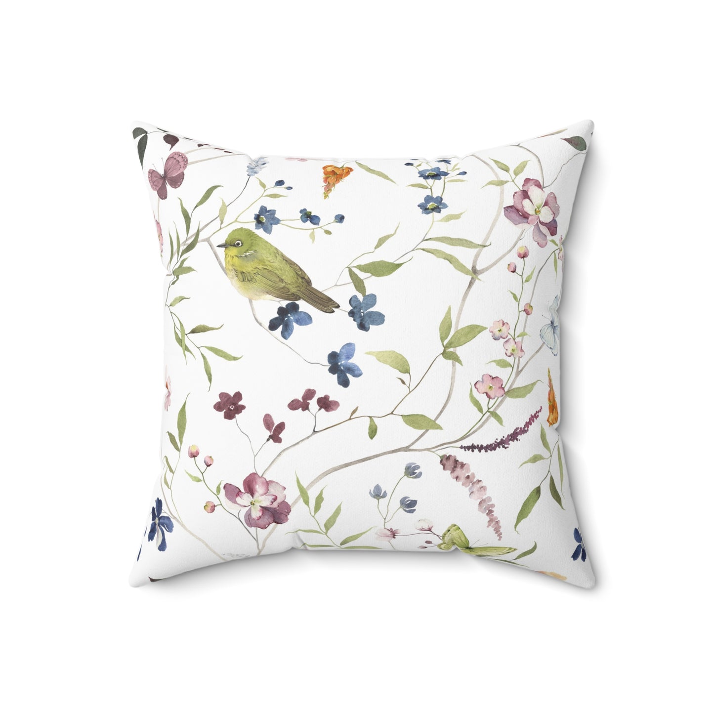 Floral Bird Pattern Pillow, Home Decor Accent, Cozy Living Room Decoration, Gift for Bird Lovers, Spring Home Accessories