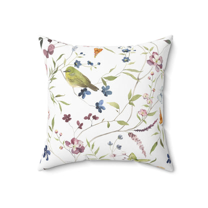 Floral Bird Pattern Pillow, Home Decor Accent, Cozy Living Room Decoration, Gift for Bird Lovers, Spring Home Accessories