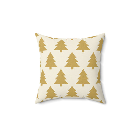 Gold Pine Tree Pattern Faux Suede Pillow - Holiday Decorative Throw Pillow