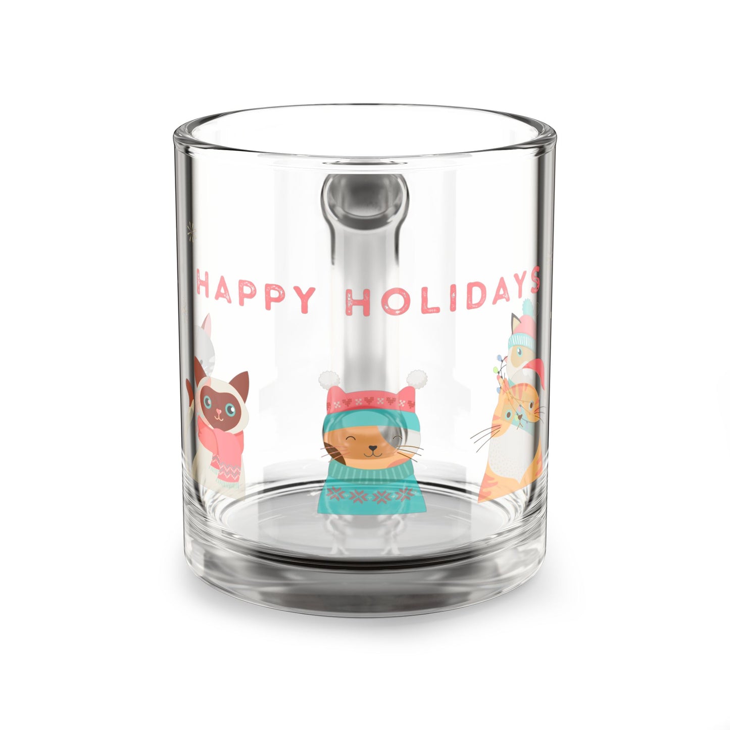 “Holiday Kitties” Festive Cat-Themed Glass Mug