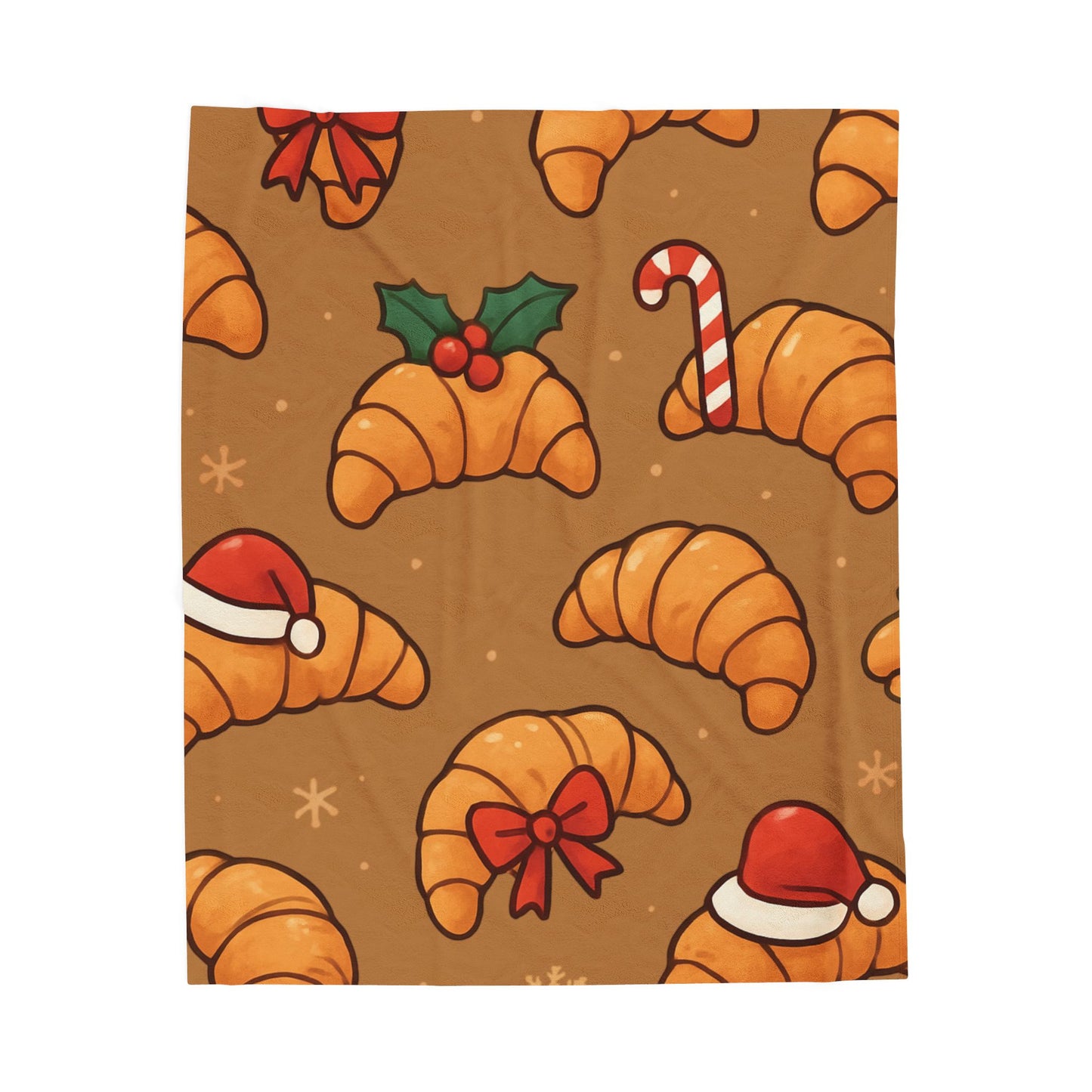 Christmas Croissant Velveteen Plush Blanket – Cozy Holiday Pastry Print
