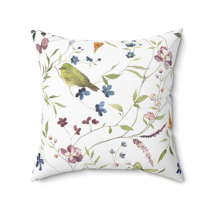 Floral Bird Pattern Pillow, Home Decor Accent, Cozy Living Room Decoration, Gift for Bird Lovers, Spring Home Accessories