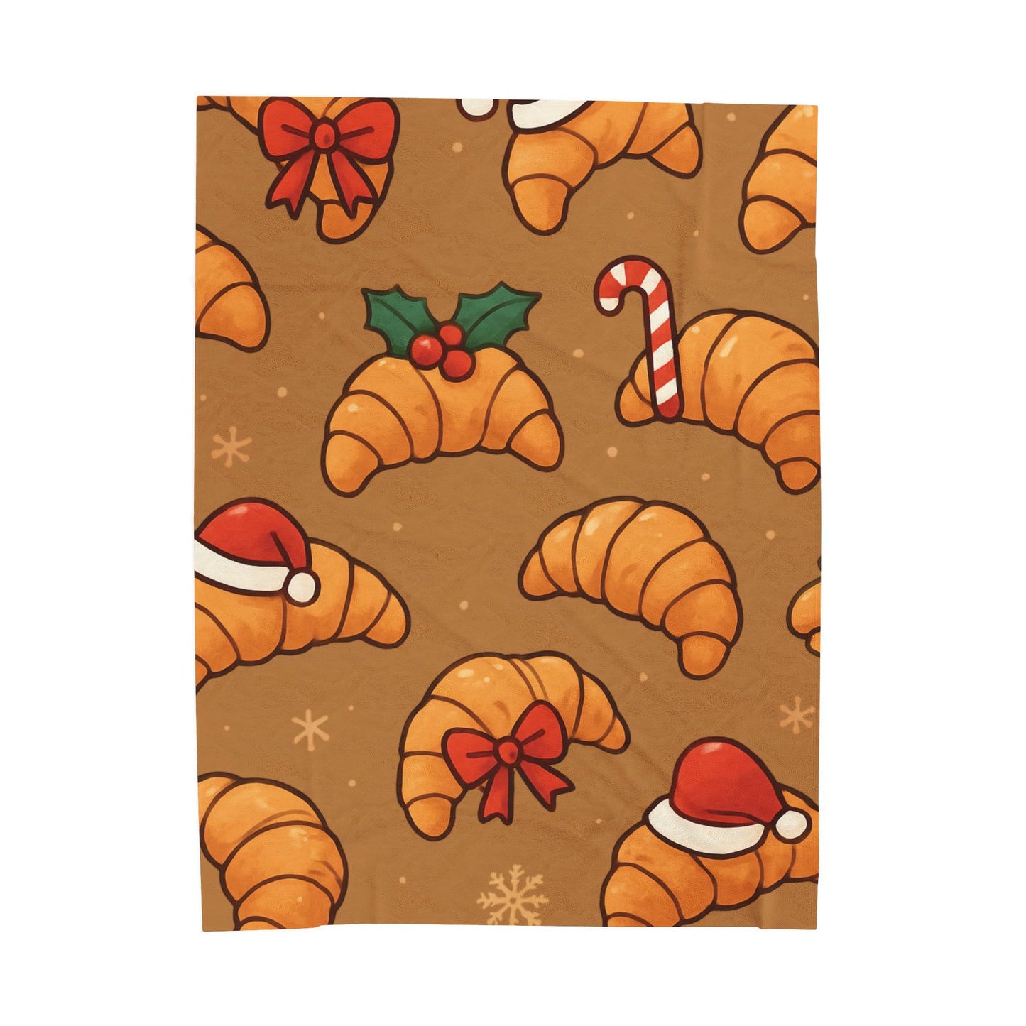 Christmas Croissant Velveteen Plush Blanket – Cozy Holiday Pastry Print