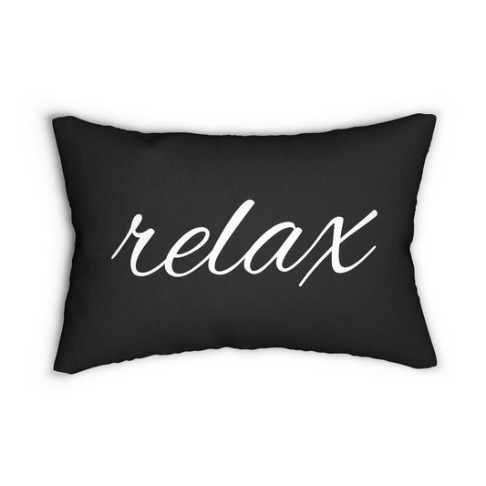 Relax Lumbar Pillow — Black Script Decorative Pillow for Living Room & Bedroom
