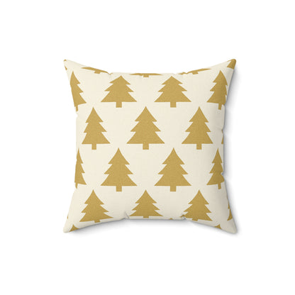 Gold Pine Tree Pattern Faux Suede Pillow - Holiday Decorative Throw Pillow