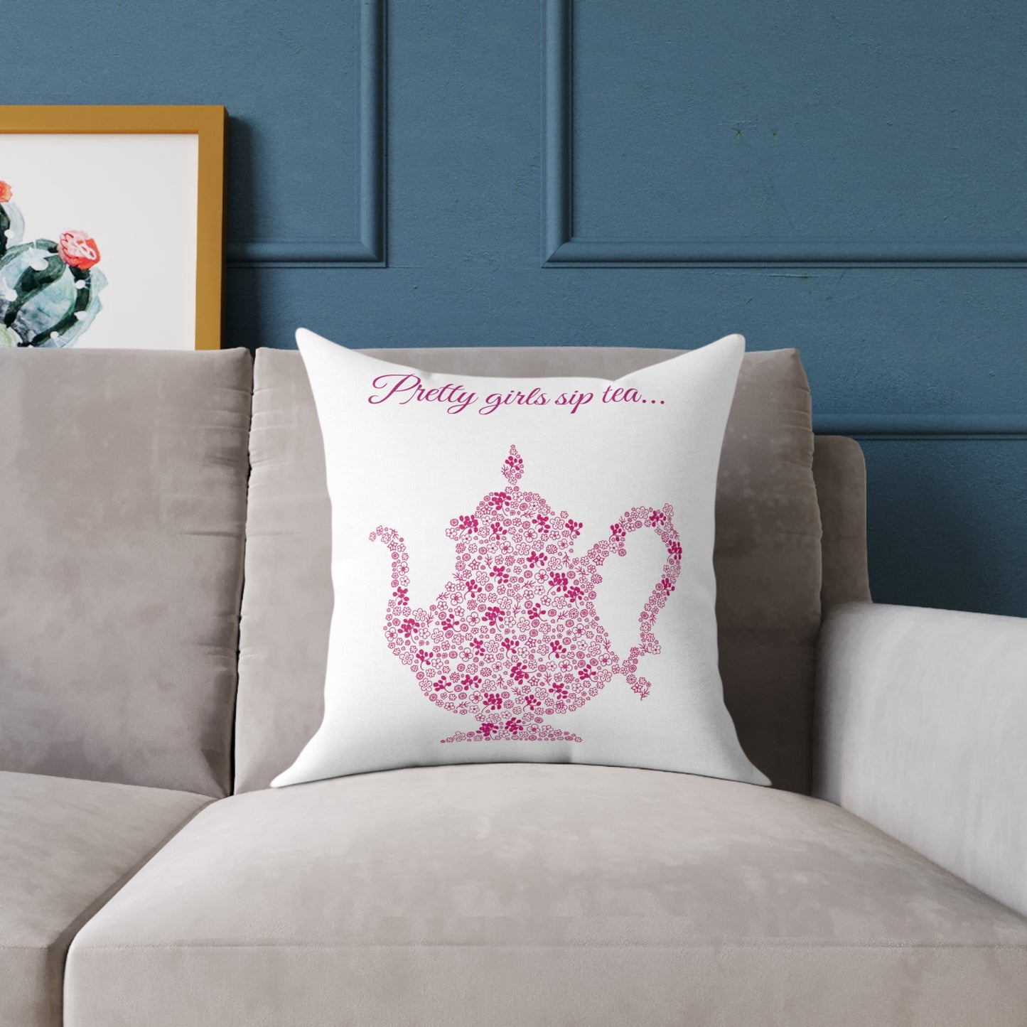 “TEA” Pretty Square Poly Canvas Pillow