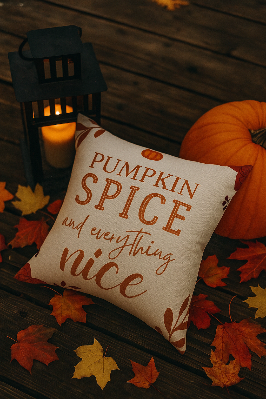 “Pumpkin Spice” Autumn Decorative Square Pillow