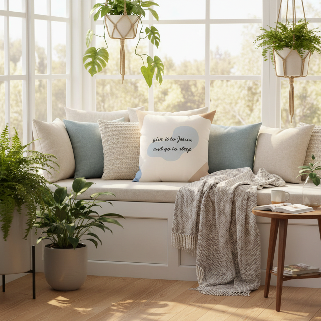 Inspirational Throw Pillow – “Give it to Jesus, and Go to Sleep” Decorative Cushion