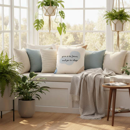 Inspirational Throw Pillow – “Give it to Jesus, and Go to Sleep” Decorative Cushion
