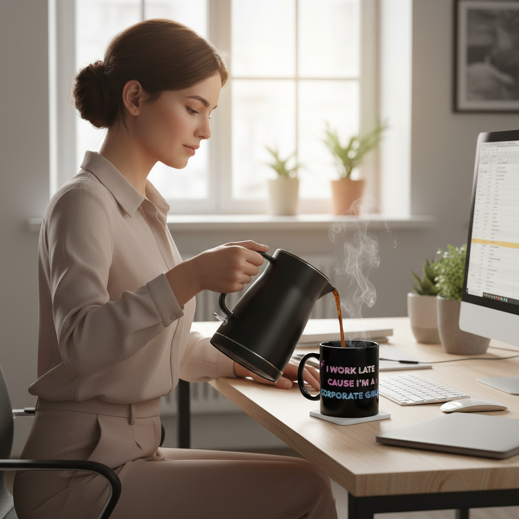 Corporate Girlie Black Mug — 'I Work Late Cause I'm a Corporate Girlie' 11oz/15oz