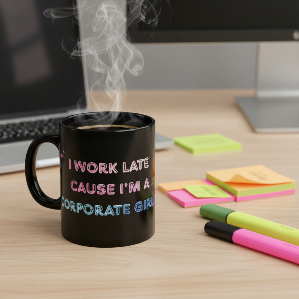 Corporate Girlie Black Mug — 'I Work Late Cause I'm a Corporate Girlie' 11oz/15oz