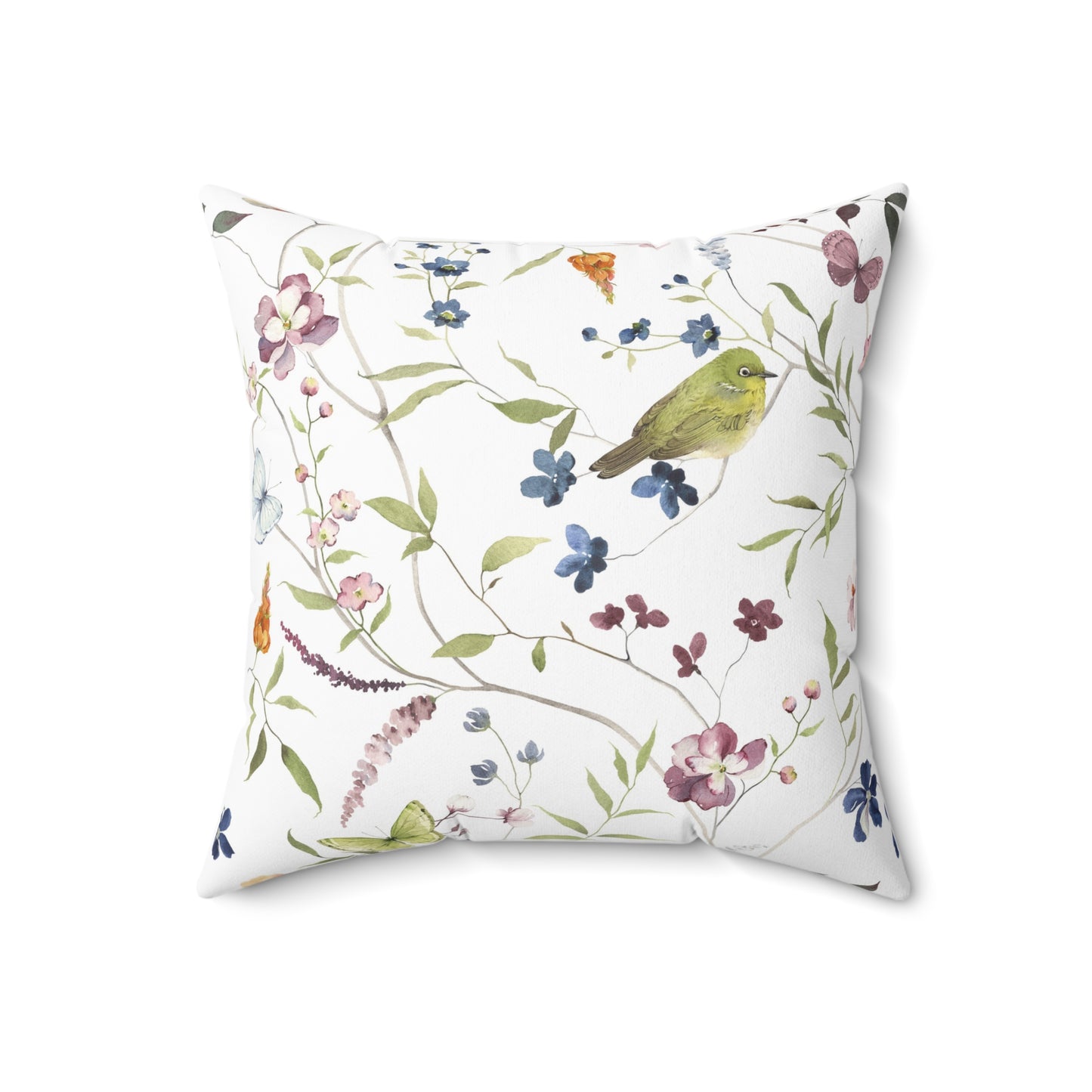 Floral Bird Pattern Pillow, Home Decor Accent, Cozy Living Room Decoration, Gift for Bird Lovers, Spring Home Accessories