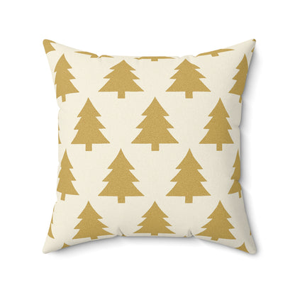 Gold Pine Tree Pattern Faux Suede Pillow - Holiday Decorative Throw Pillow
