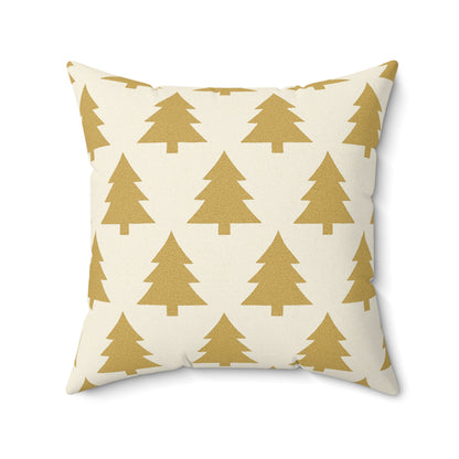 Gold Pine Tree Pattern Faux Suede Pillow - Holiday Decorative Throw Pillow
