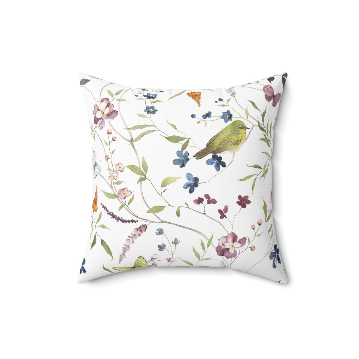 Floral Bird Pattern Pillow, Home Decor Accent, Cozy Living Room Decoration, Gift for Bird Lovers, Spring Home Accessories