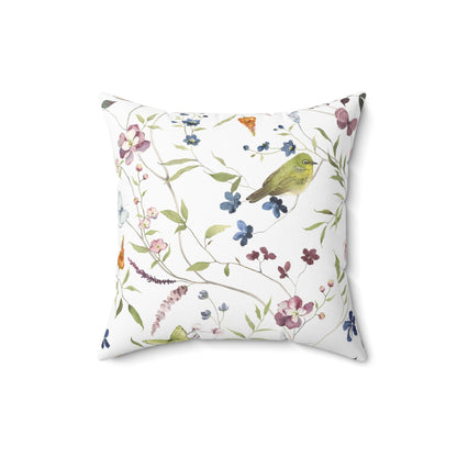 Floral Bird Pattern Pillow, Home Decor Accent, Cozy Living Room Decoration, Gift for Bird Lovers, Spring Home Accessories