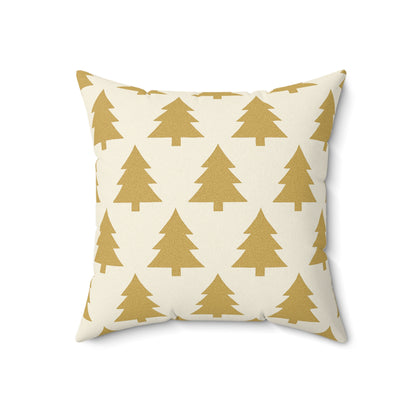 Gold Pine Tree Pattern Faux Suede Pillow - Holiday Decorative Throw Pillow