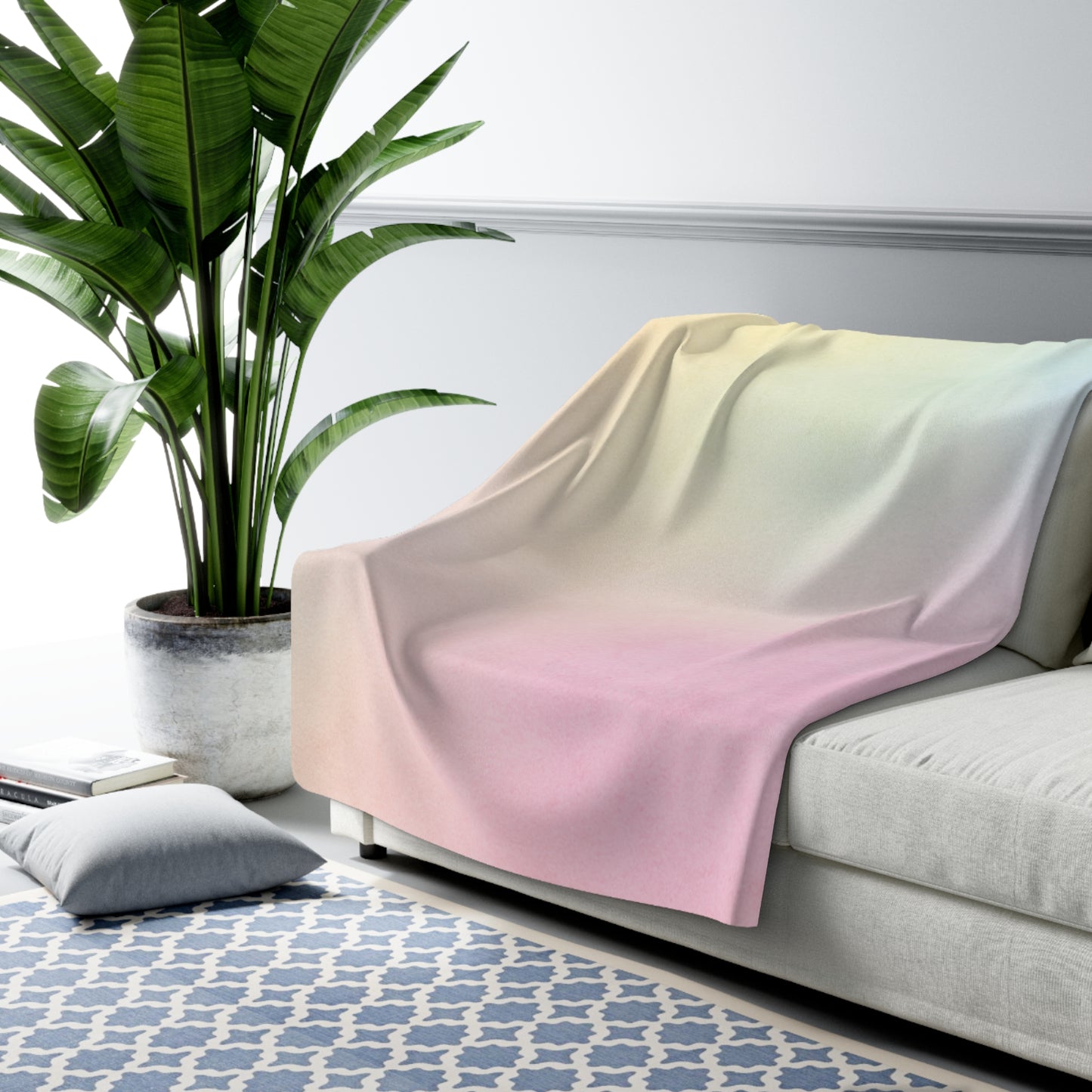 Pastel Gradient Sherpa Fleece Blanket - Cozy Throw for Year-Round Comfort