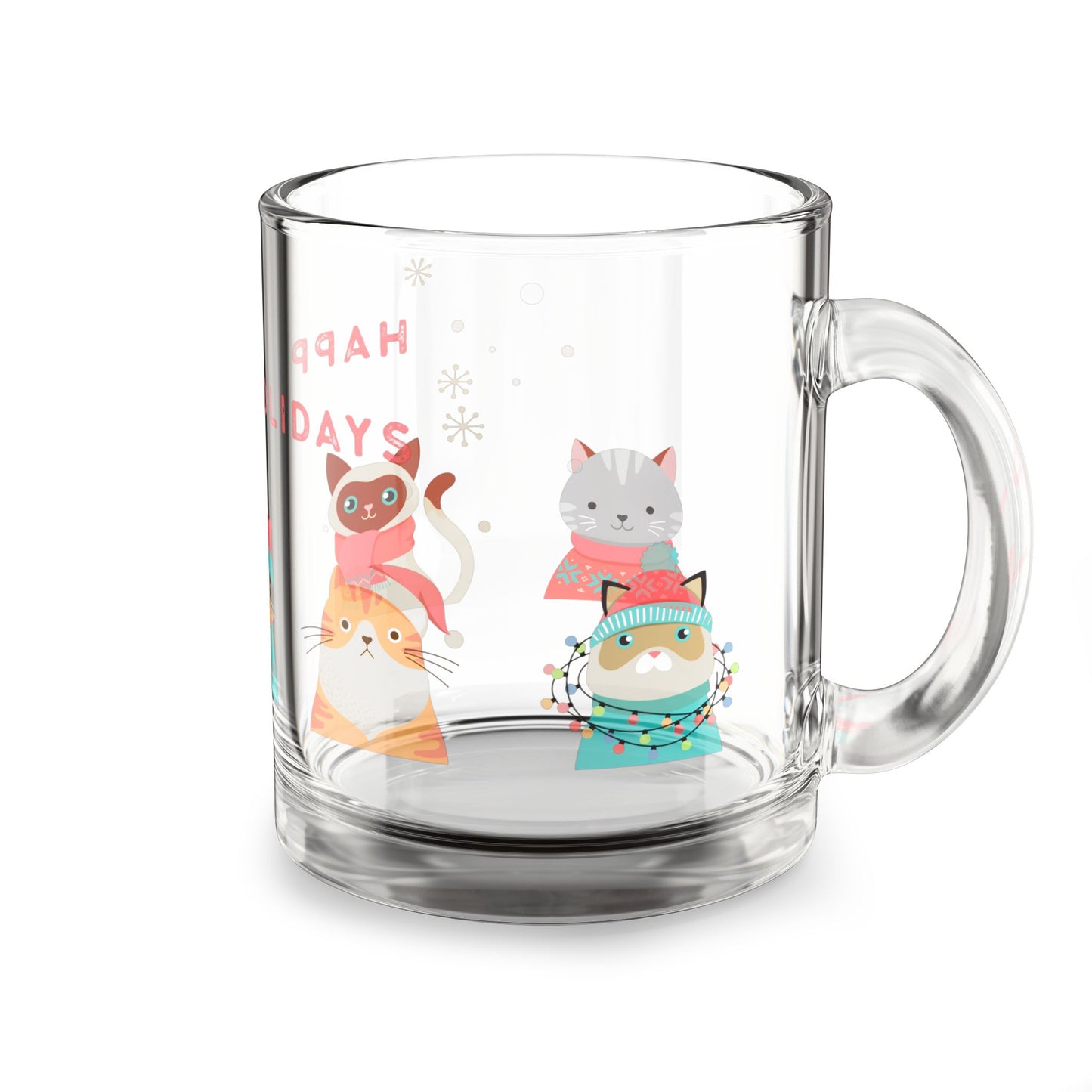 “Holiday Kitties” Festive Cat-Themed Glass Mug