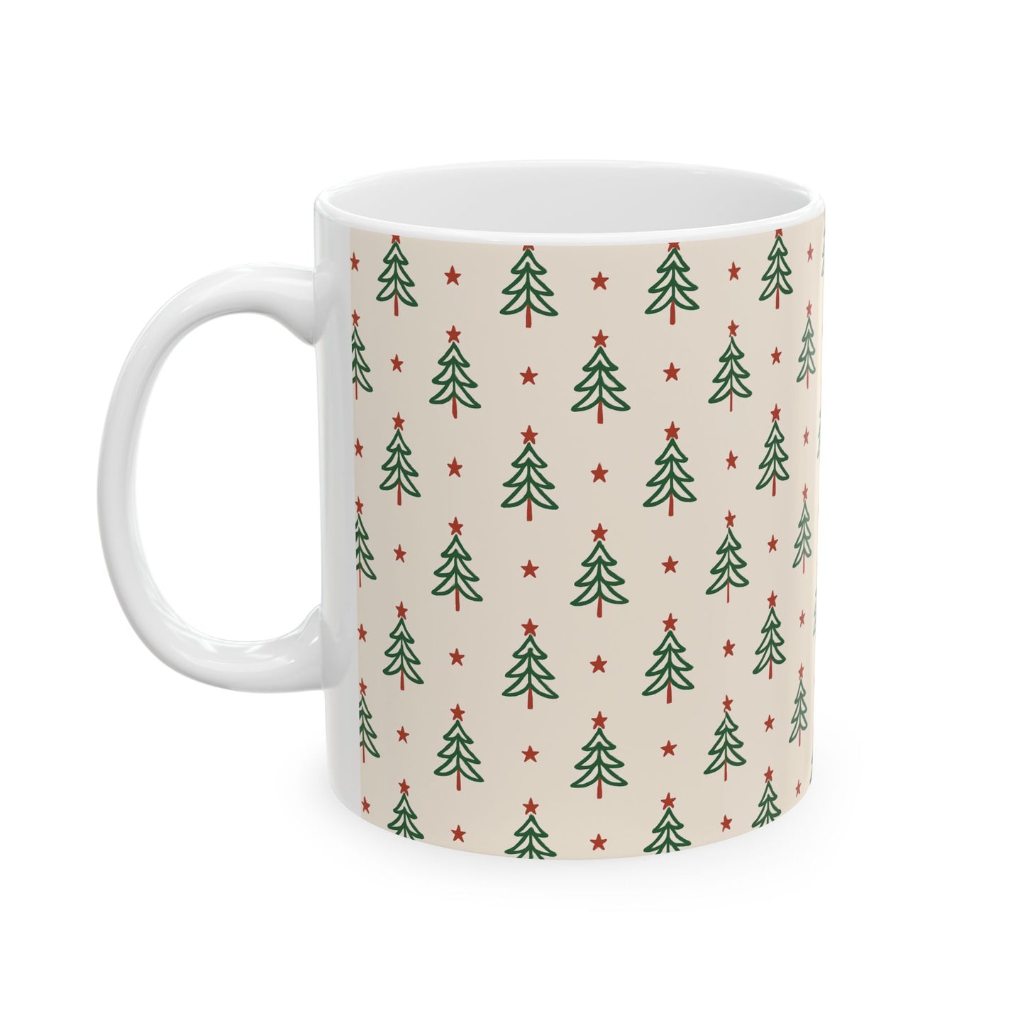 Christmas Tree Pattern Mug - Festive Holiday Ceramic Coffee Cup