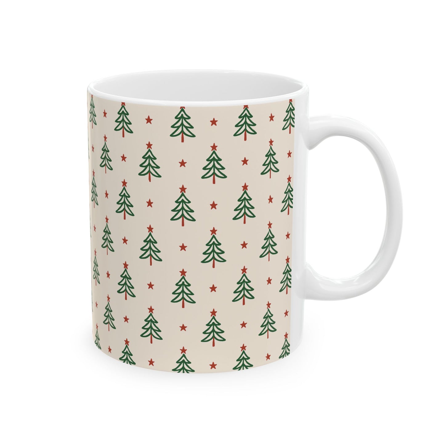 Christmas Tree Pattern Mug - Festive Holiday Ceramic Coffee Cup