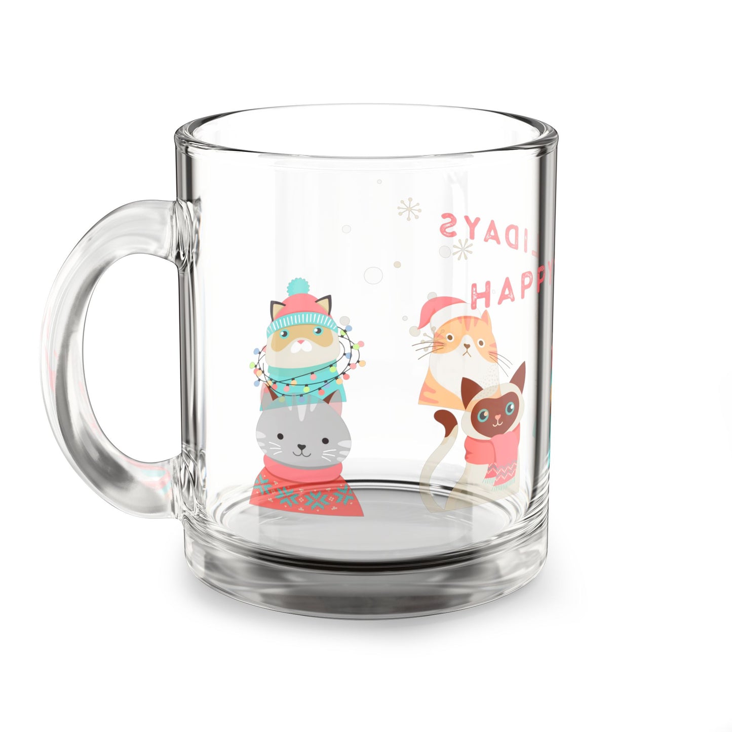 “Holiday Kitties” Festive Cat-Themed Glass Mug