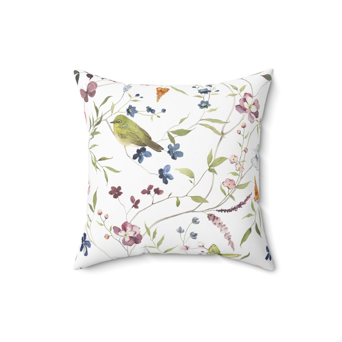 Floral Bird Pattern Pillow, Home Decor Accent, Cozy Living Room Decoration, Gift for Bird Lovers, Spring Home Accessories