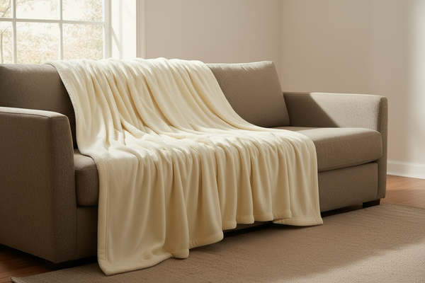 Keep image. Remove everything other than the couch and blanket